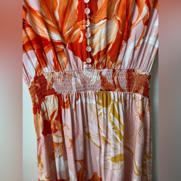Abel the Label Flower Bomb Pink Orange Tropical Floral High Lo Maxi Dress M - Picture 6 of 14